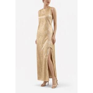 Vintage 1960s Gold Satin Damask sleeveless maxi Dress size large